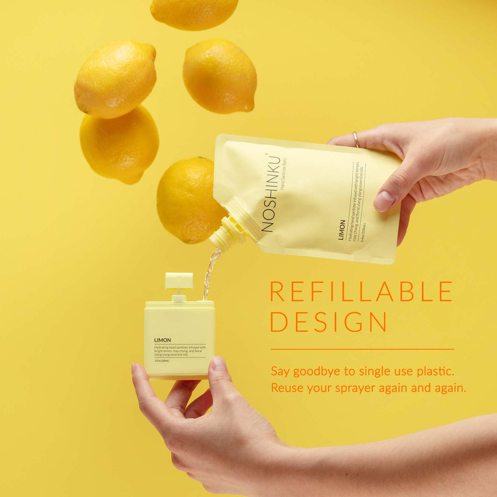 Noshinku may chang scent refillable sanitizer bottle delivers a citrusy, natural fragrance.