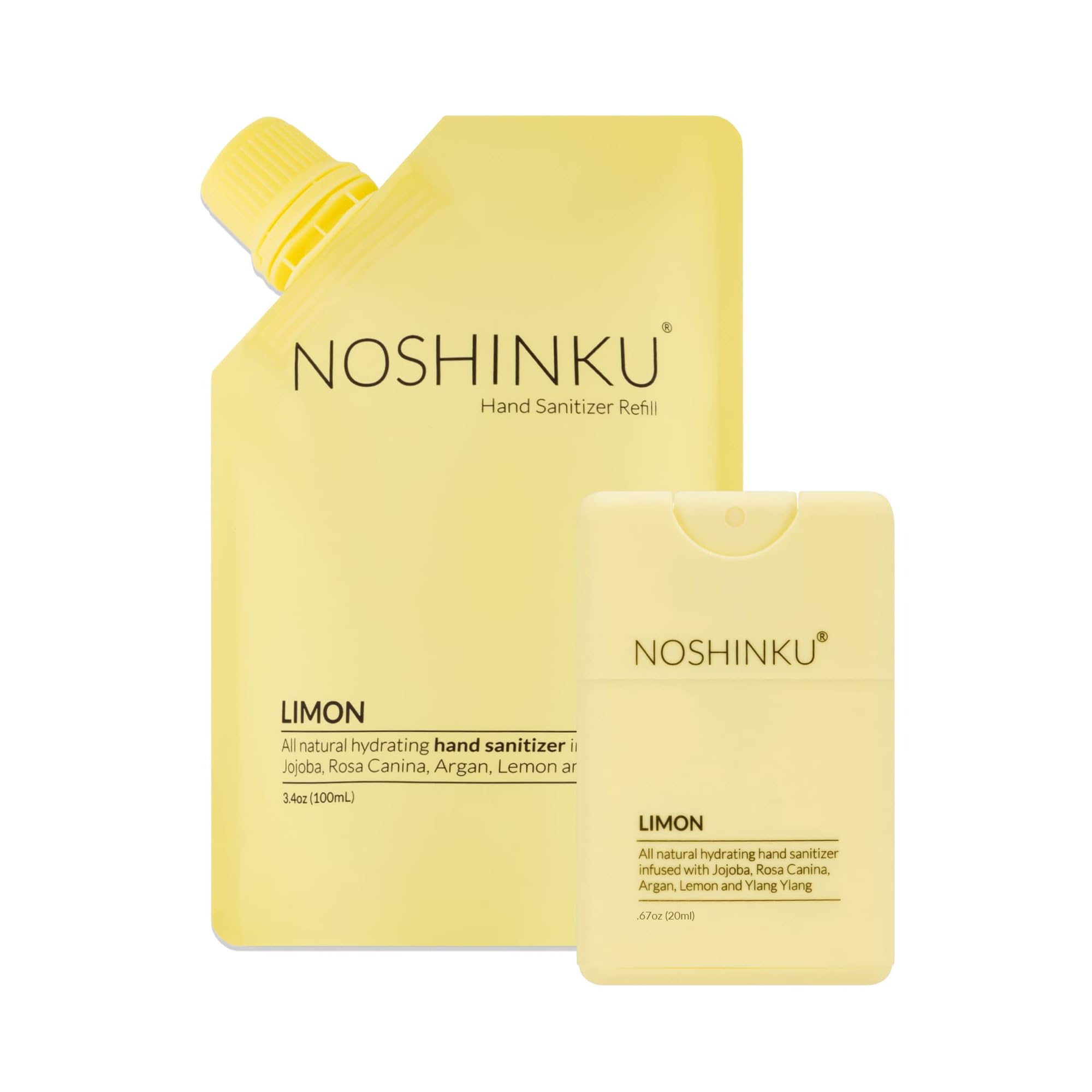 Noshinku Pocket Sanitizer Lemon pour for quick on-the-go freshness.