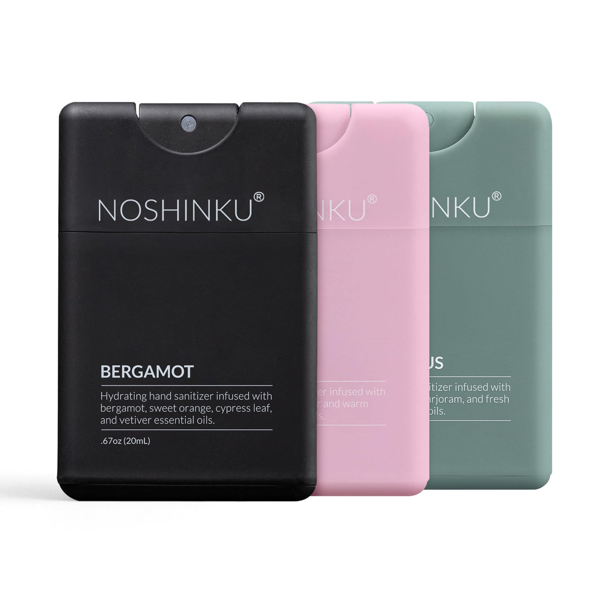 Noshinku refillable pocket sprayer—bergamot close-up for on-the-go sanitizing.