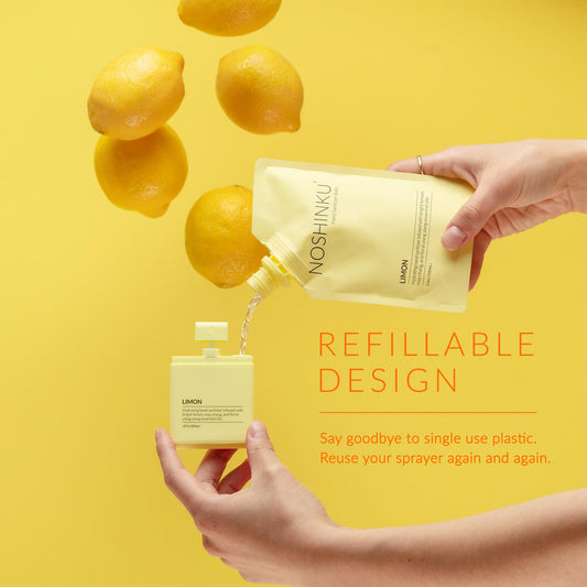 Noshinku refillable sanitizer pocket sprayer in Orange Coriander for quick refresh.