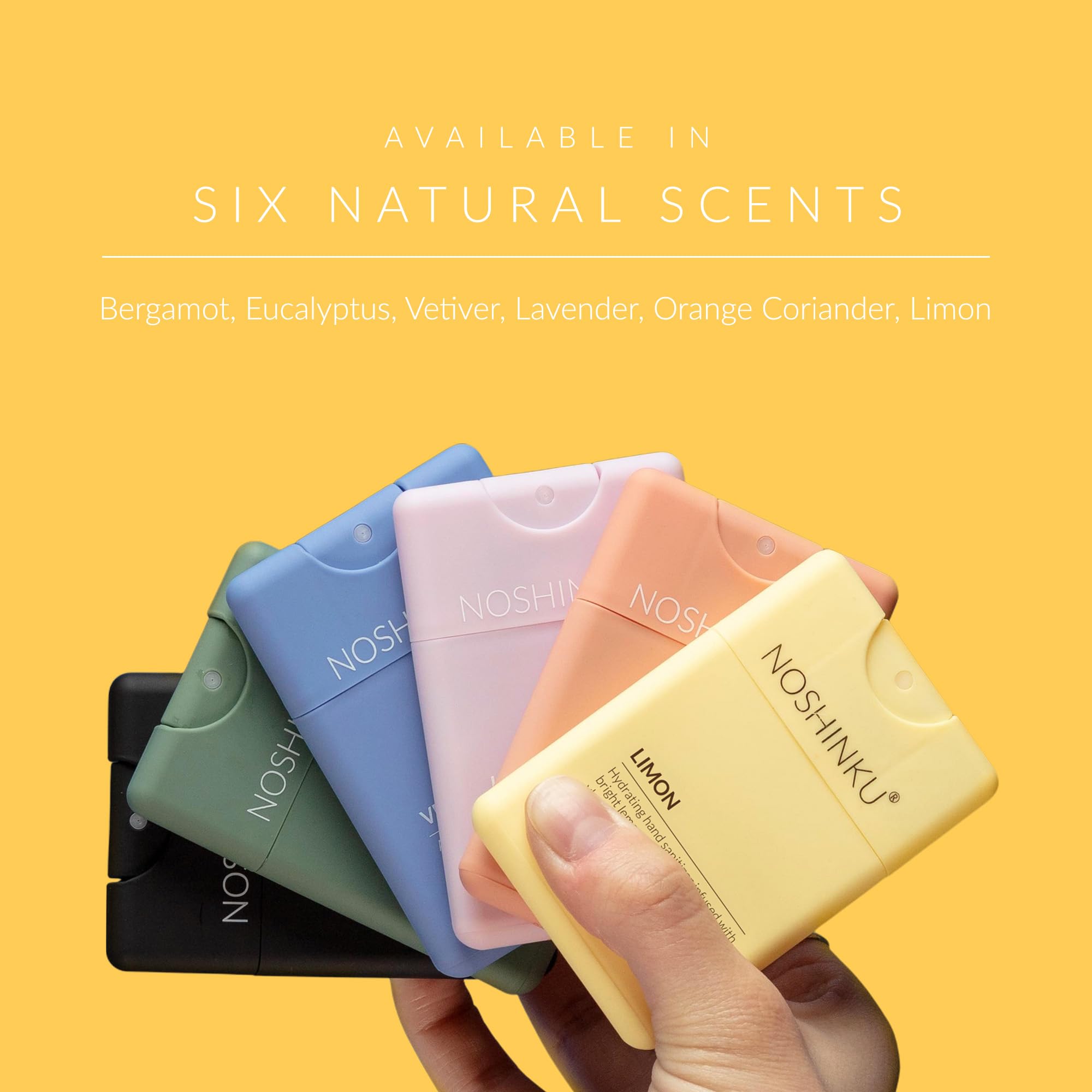 Noshinku skin-softening oils in compact sanitizer keep hands comfortable.