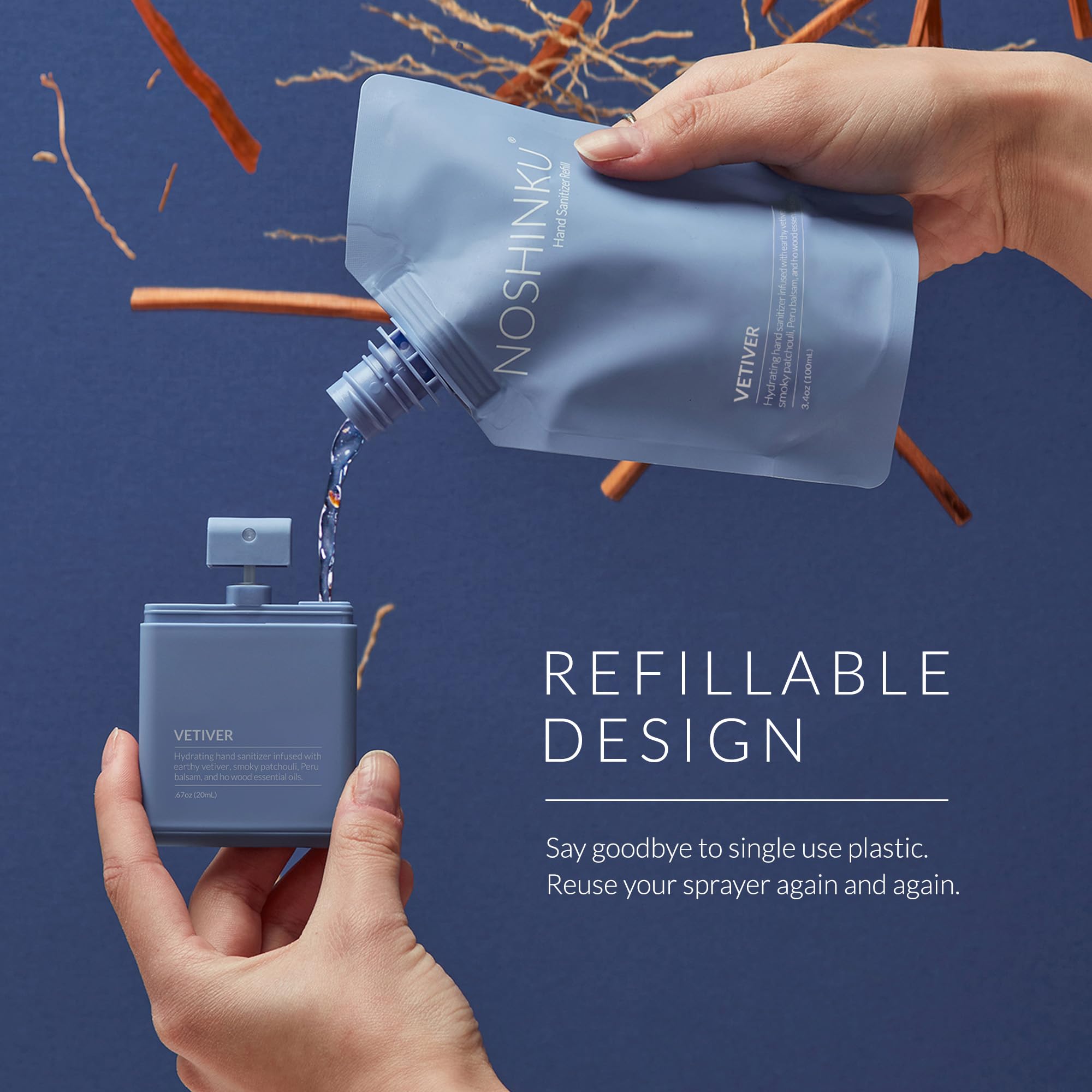 Noshinku travel-size spray bottles for on-the-go clean hands.