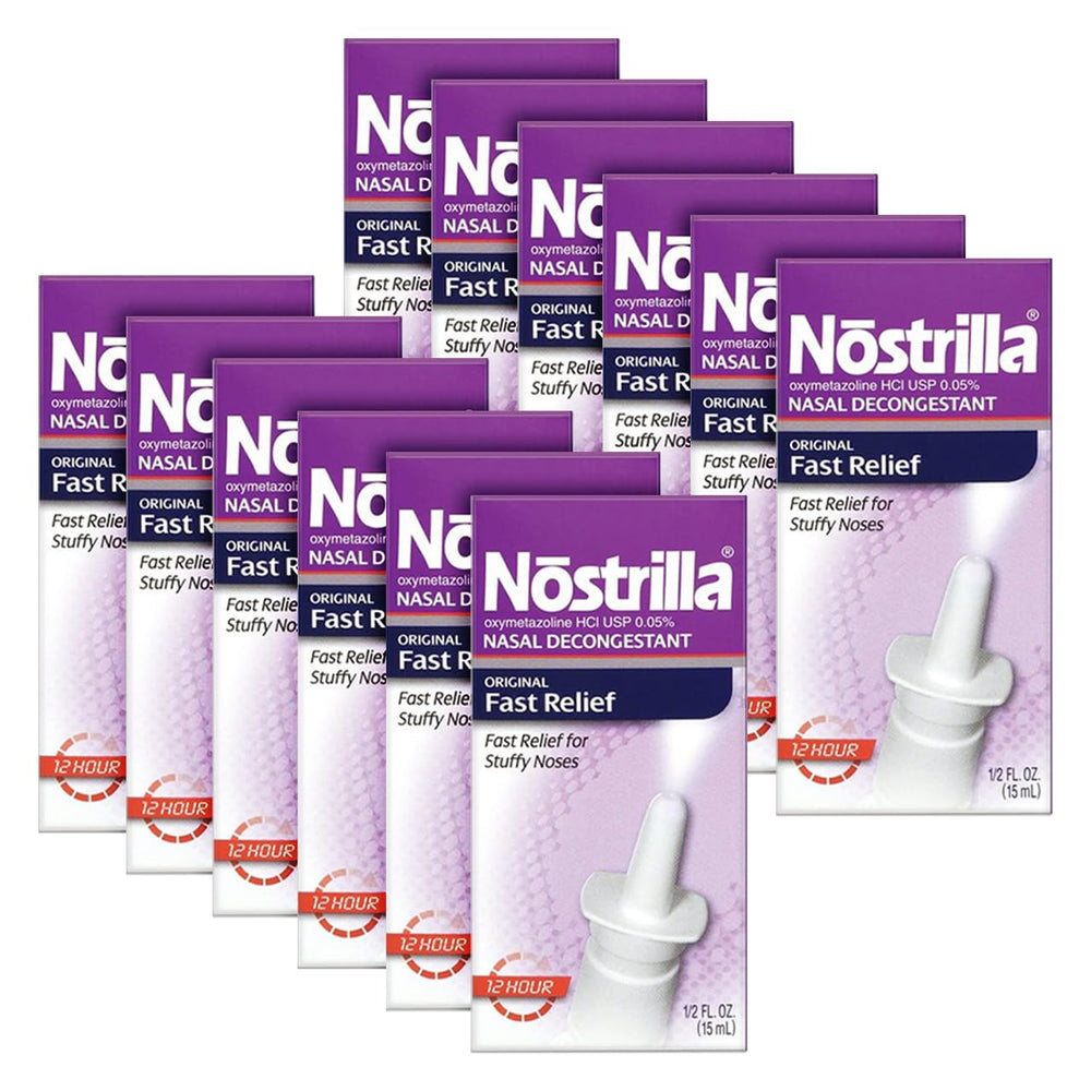 Nostrilla nasal decongestant spray bottle showing compact design for quick relief