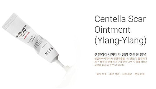 Close-up of NoTS Centella Scar Ointment texture highlights smooth, moisturizing coverage for troubled areas.