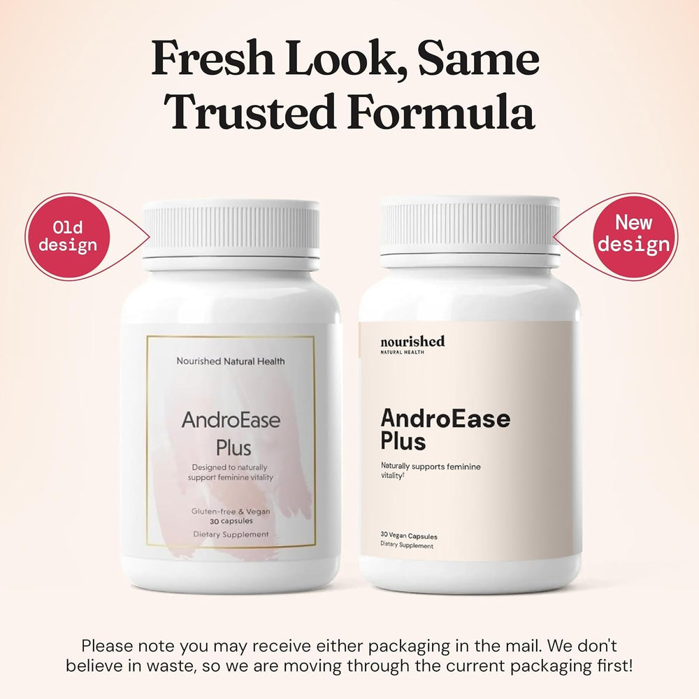 Nourished AndroEase Plus capsules in hand for easy daily wellness.