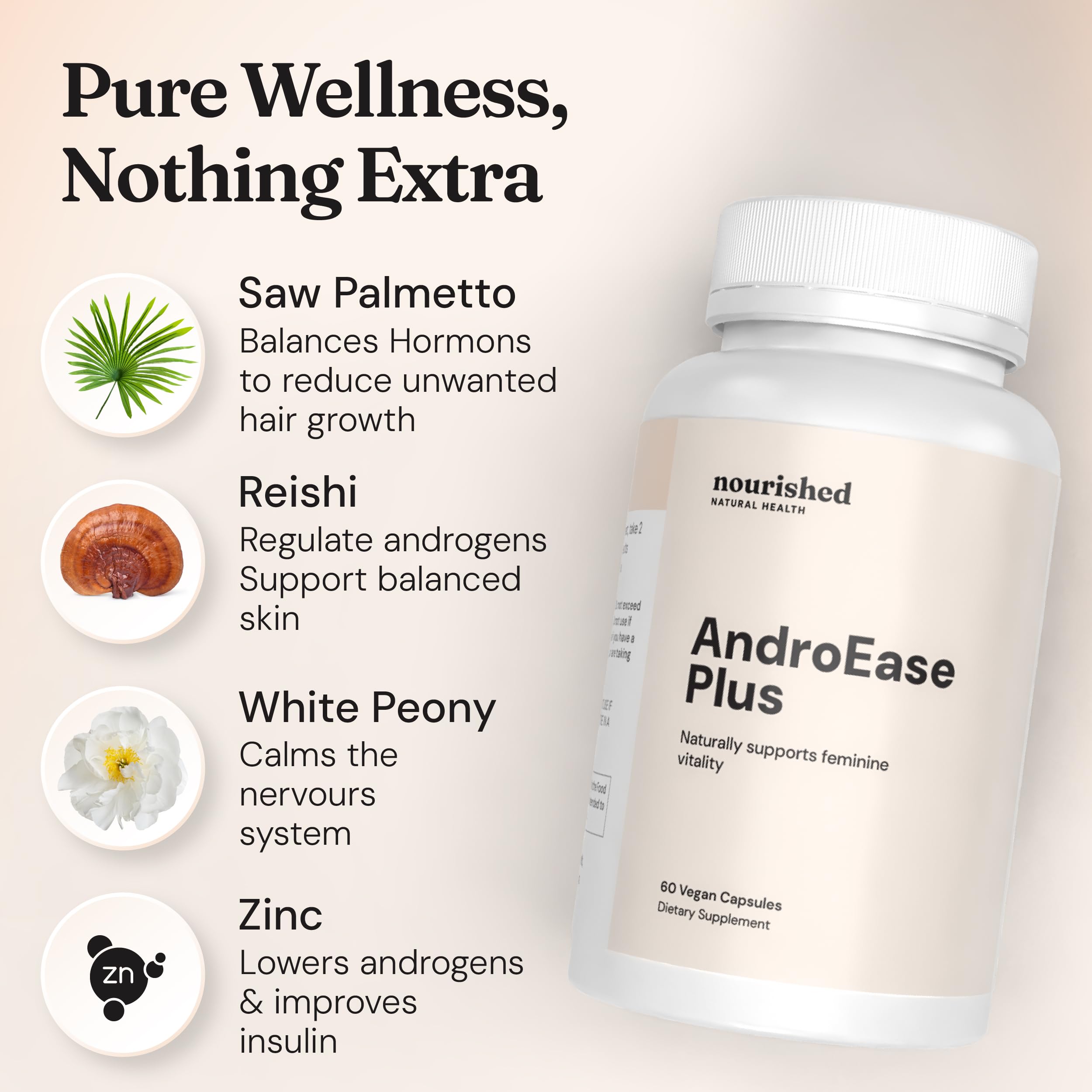 Nourished AndroEase Plus reishi close-up indicating quality botanicals