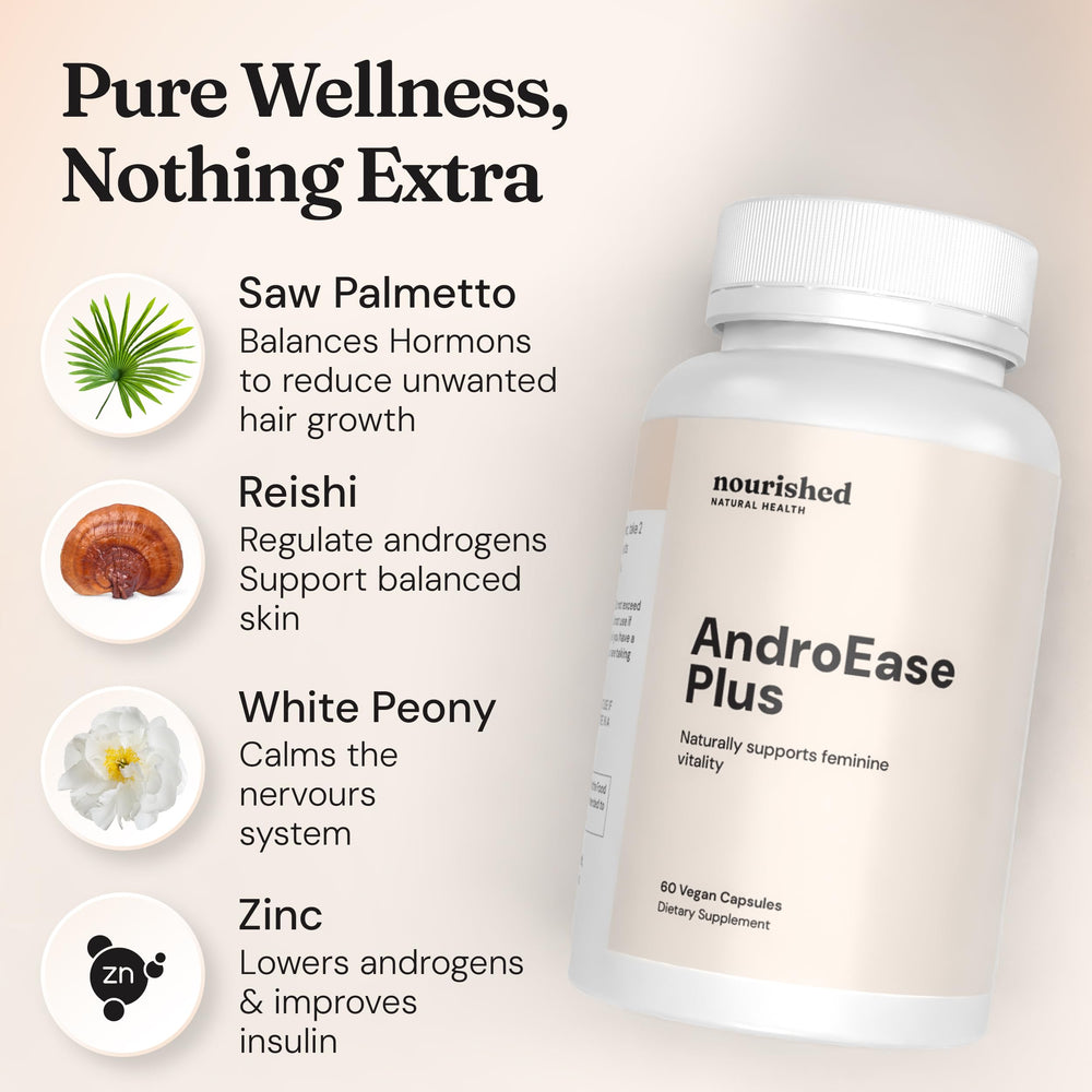 Nourished AndroEase Plus reishi close-up indicating quality botanicals