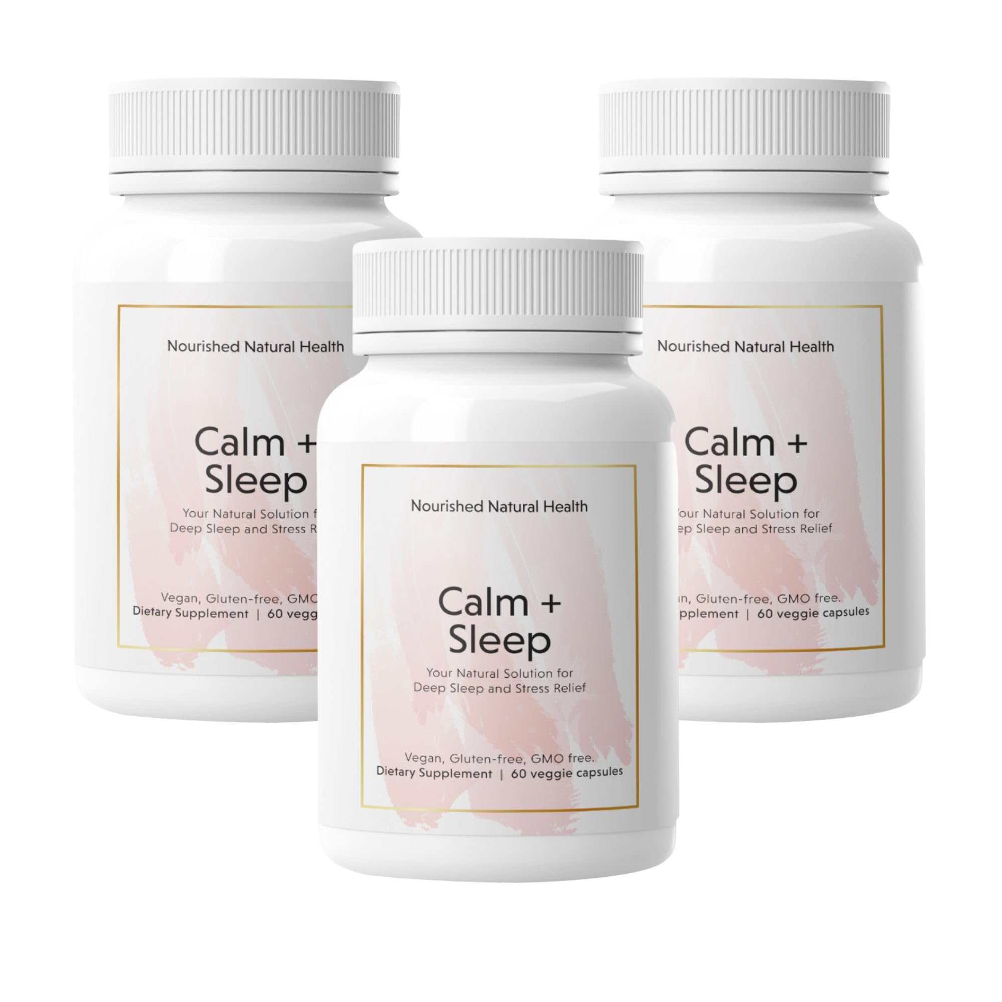Nourished Natural Health Calm + Sleep bottle promoting relaxed bedtime routine