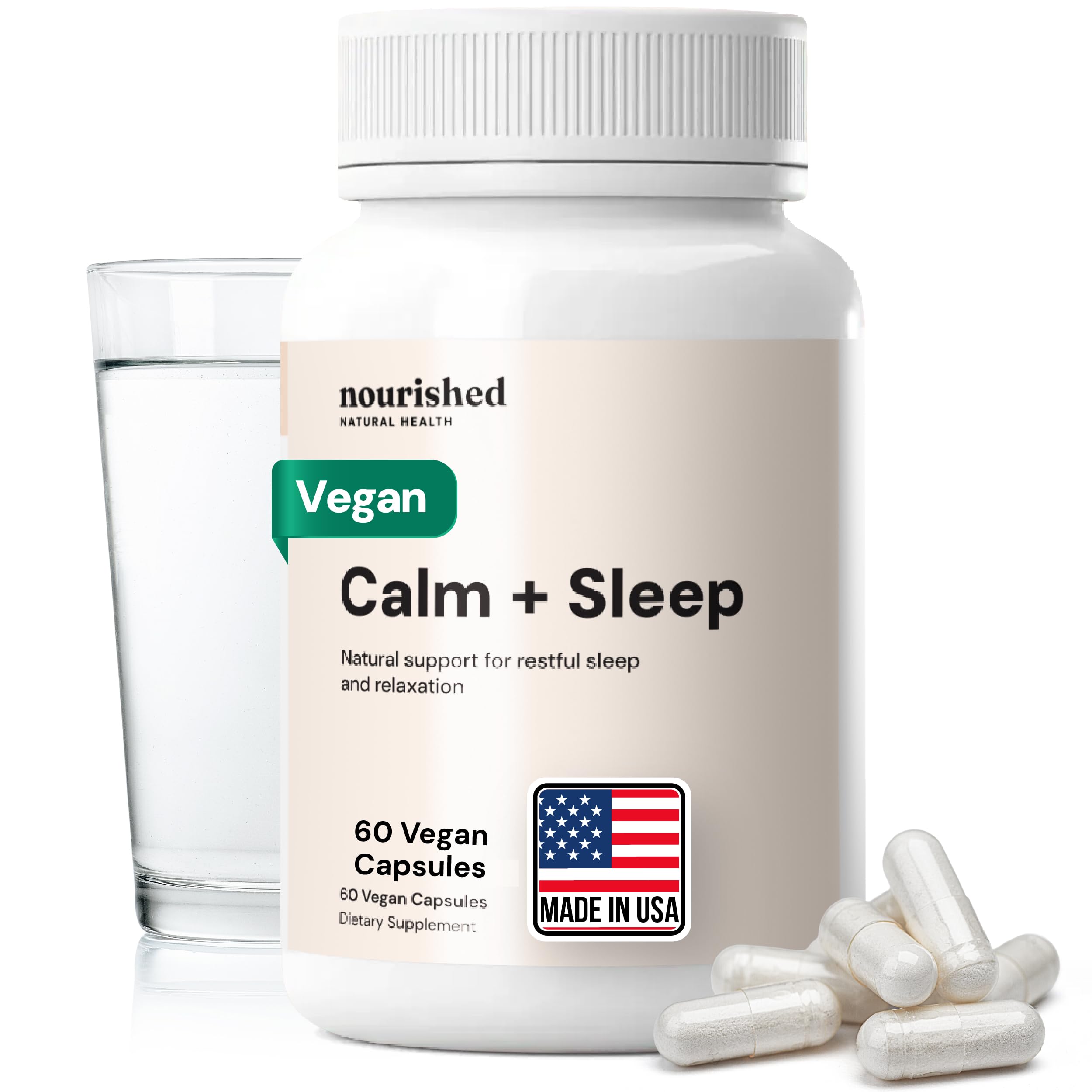 Nourished Natural Health Calm Sleep bottle showing capsules for gentle relaxation