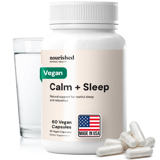 Nourished Natural Health Calm Sleep bottle showing capsules for gentle relaxation
