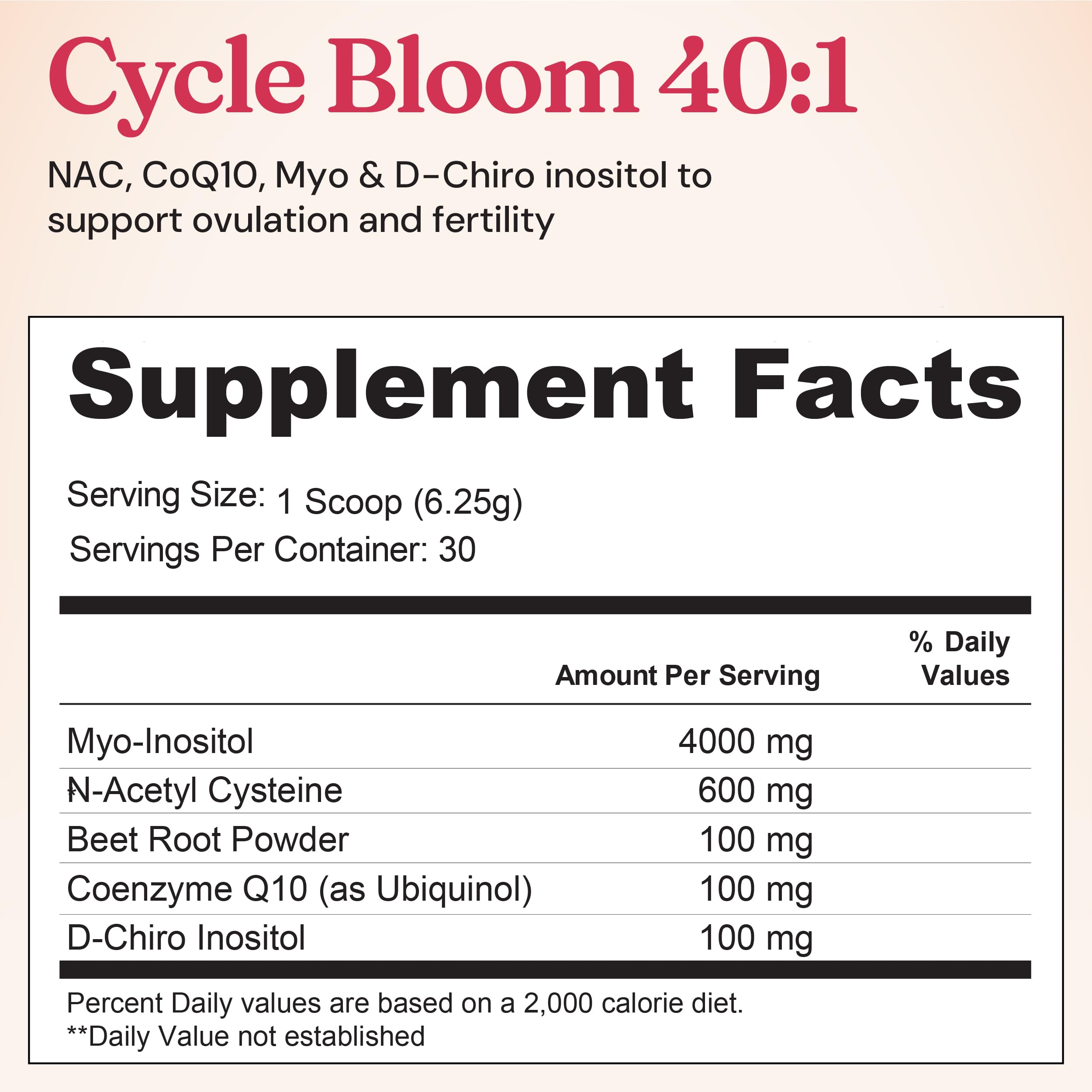 Daily-dose scoop beside glass of prepared CycleBloom drink.