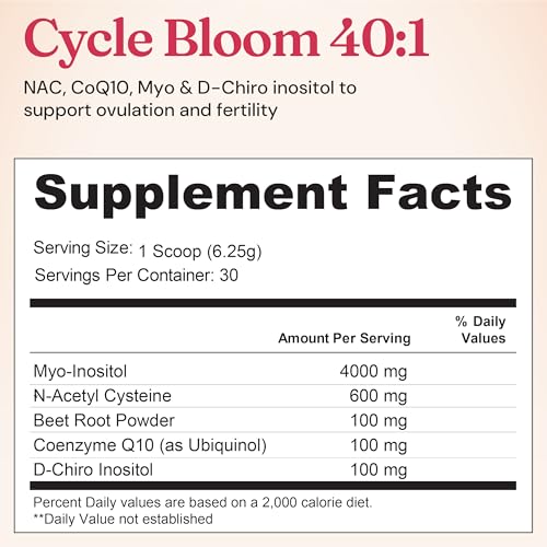 180 servings label on CycleBloom container emphasizing a month of nourishment.