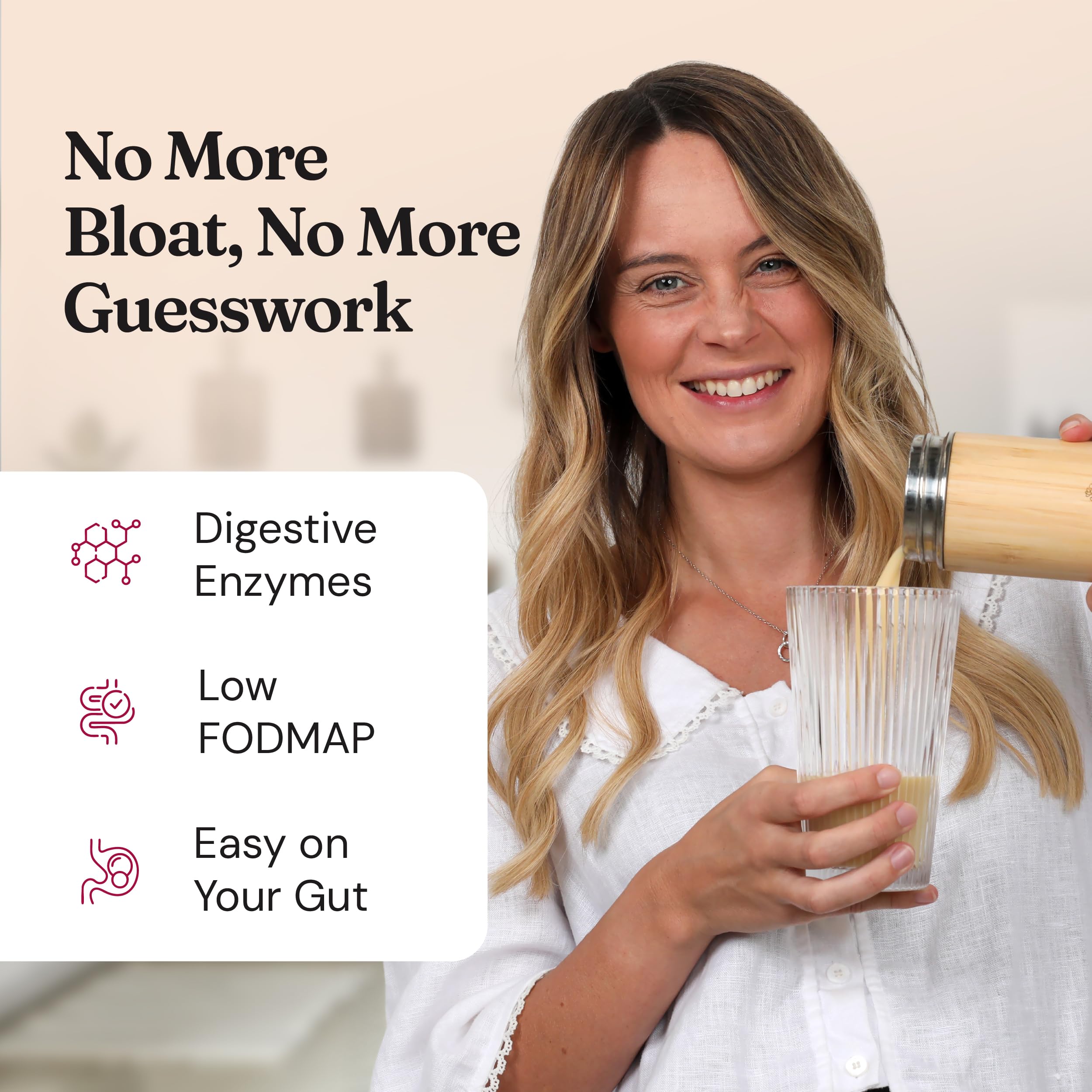 Nourished Natural Health FloFit digestive enzyme label highlights easy digestion.