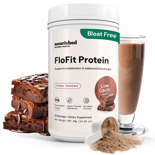 Nourished Natural Health FloFit pea protein powder in a bag for smooth digestion and low carbs