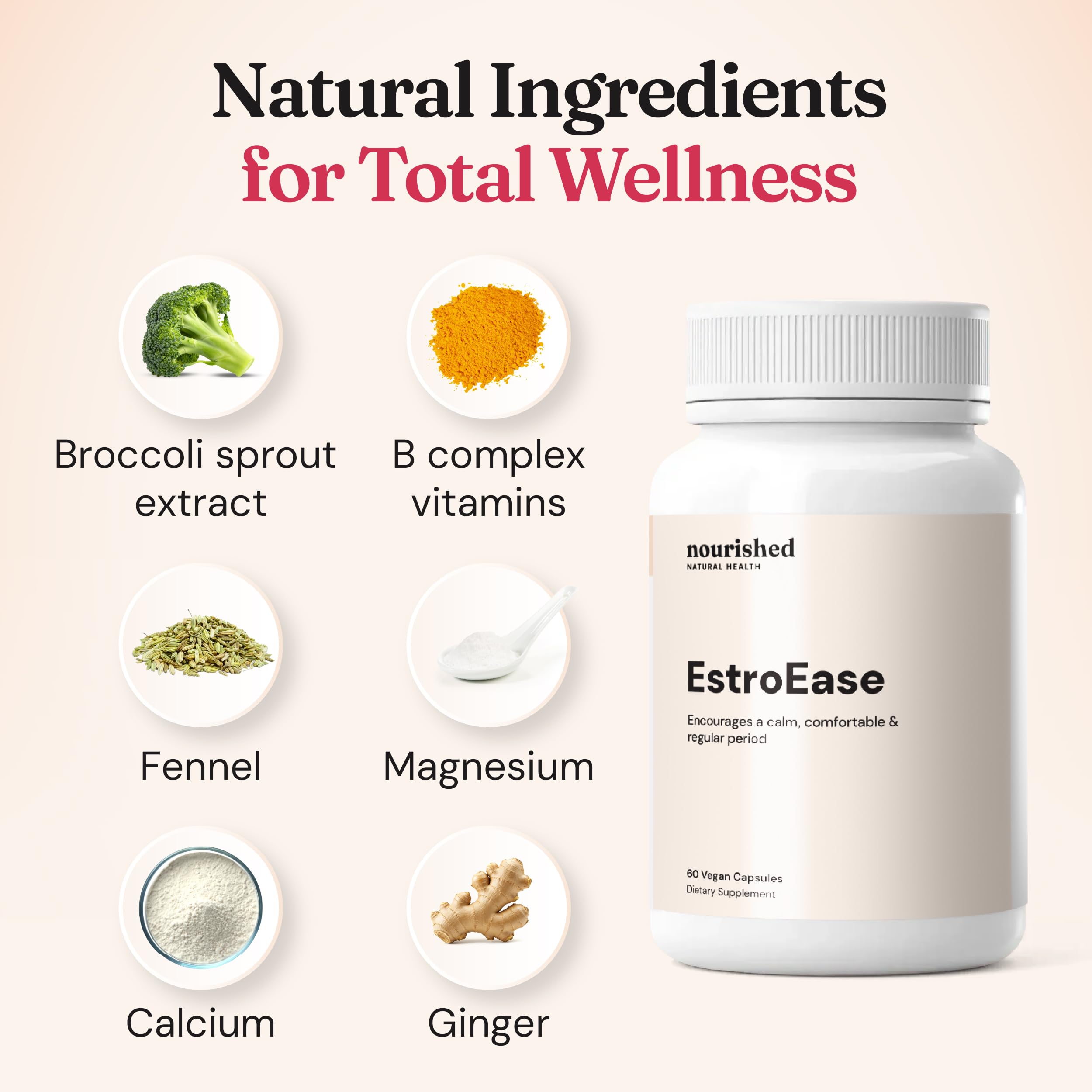 Nourished Period + PMS Repair bottle pouring capsules into hand for daily support.