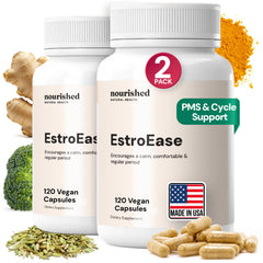 Nourished Period + PMS Repair bottle showing vegan capsules for hormonal support.