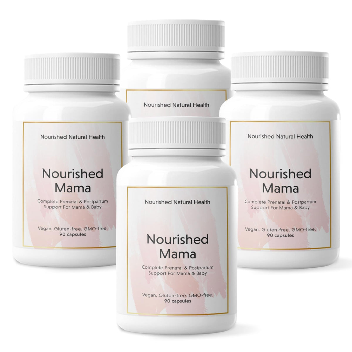 Nourished Prenatal Mama bottle closeup showing 360 servings for ongoing prenatal support