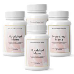Nourished Prenatal Mama bottle closeup showing 360 servings for ongoing prenatal support