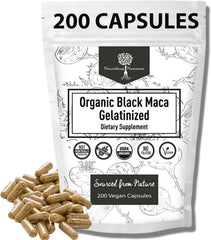 Nourishing Nutrients black maca bottle promoting energy and focus.
