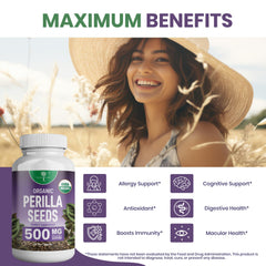 Nourishing Nutrients Perilla seed extract capsules, vegan-friendly packaging.