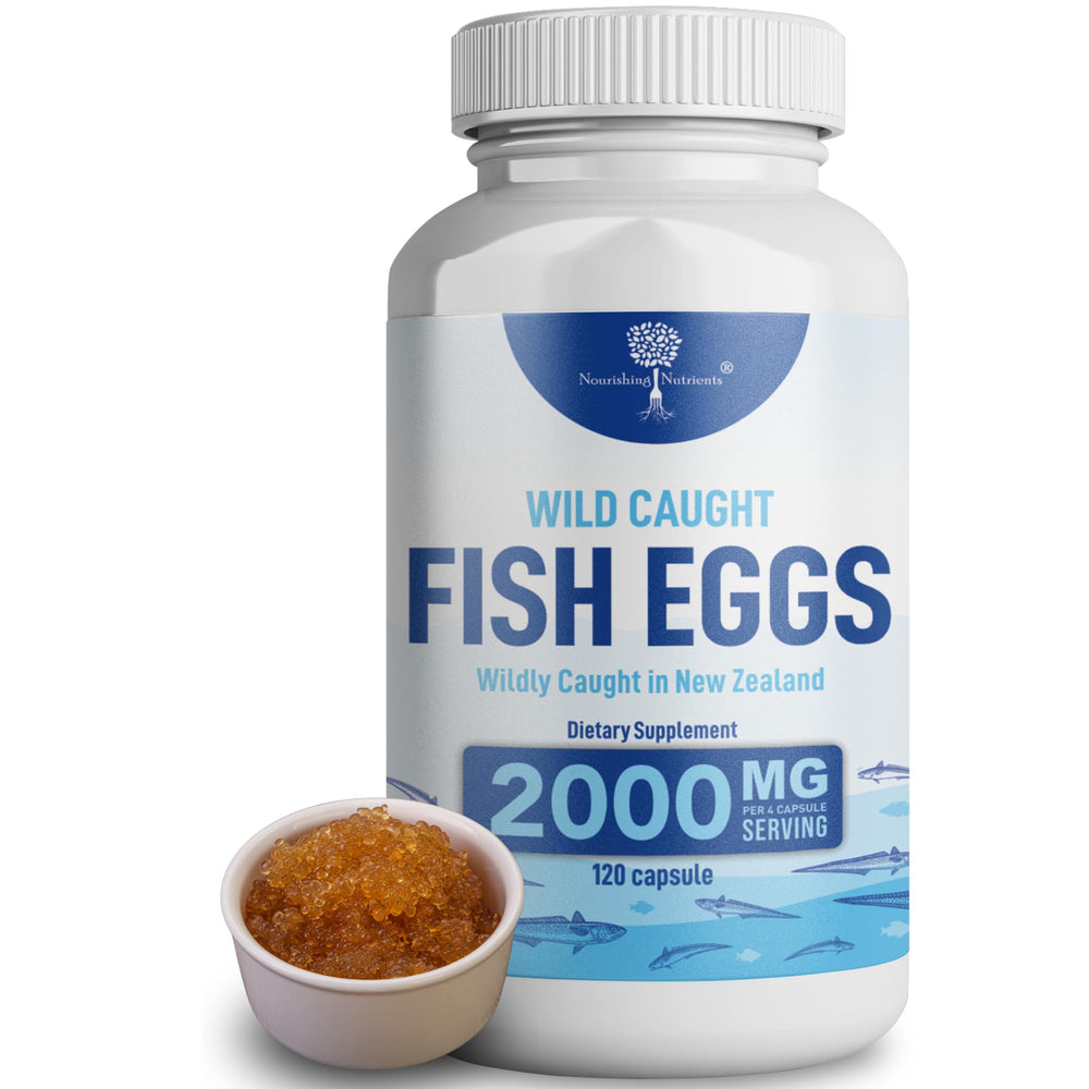 Nourishing Nutrients wild-caught fish eggs bottle highlighting omega-3 support for daily wellness