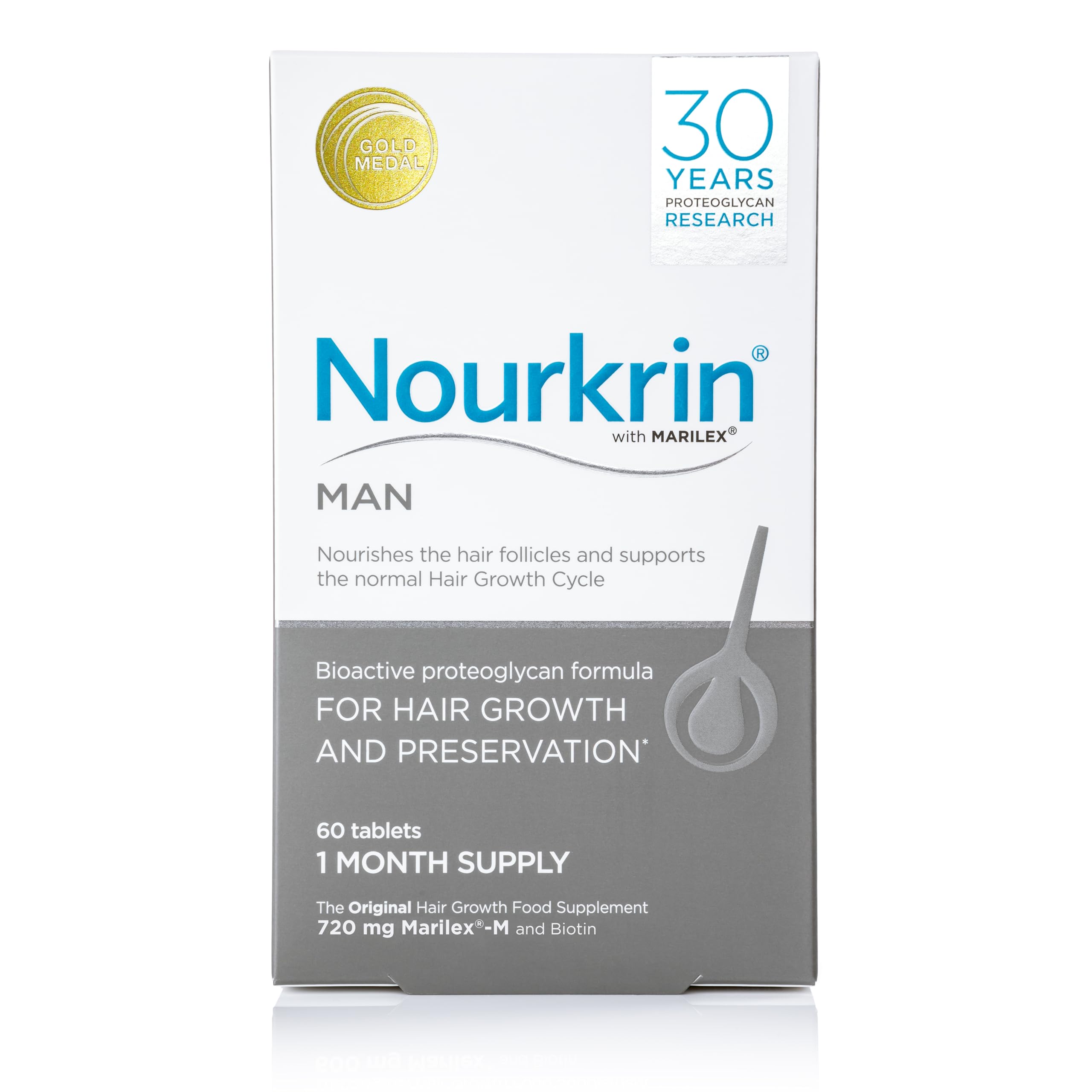 Nourkrin Man 60 tablets package for daily hair support.