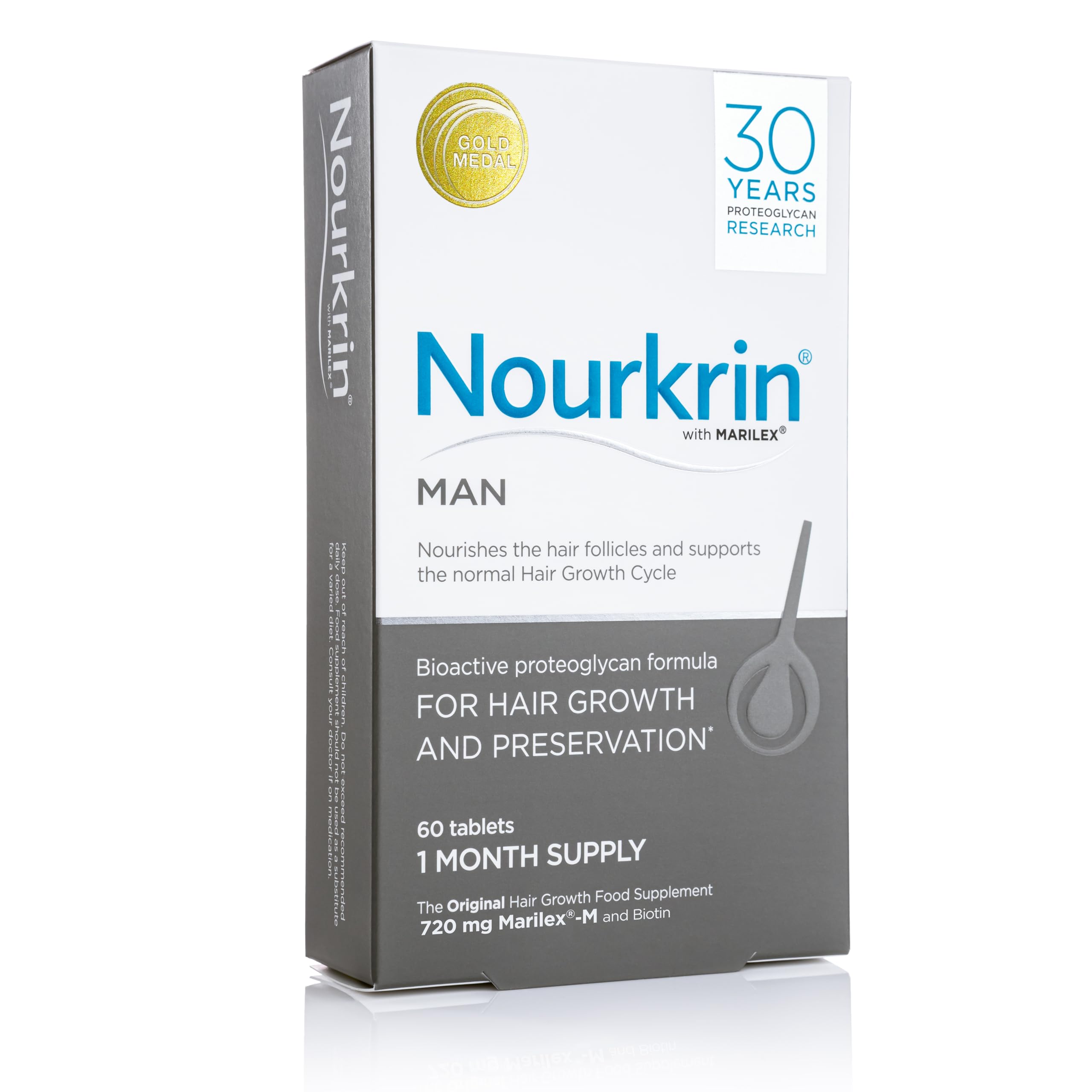 Nourkrin Man daily tablets shown for routine use.