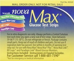 Nova Max glucose strips 250ct display supports bulk replacement and planning