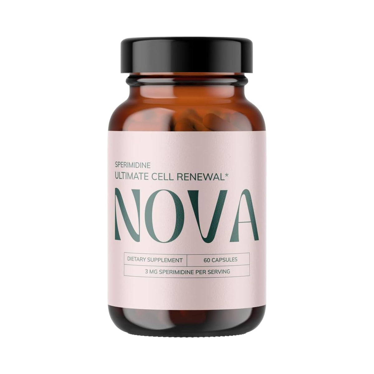 Nova Ultimate Cell Renewal bottle shows spermidine formula for daily cellular support and vitality