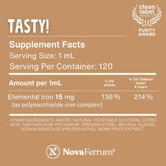 NovaFerrum kid-friendly label highlights gluten-free and sugar-free formula