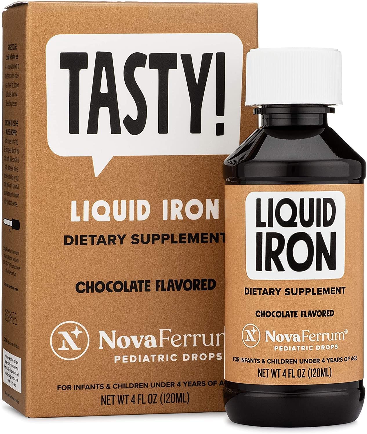 NovaFerrum Tasty chocolate-flavored drops bottle appealing to kids and supporting daily iron intake