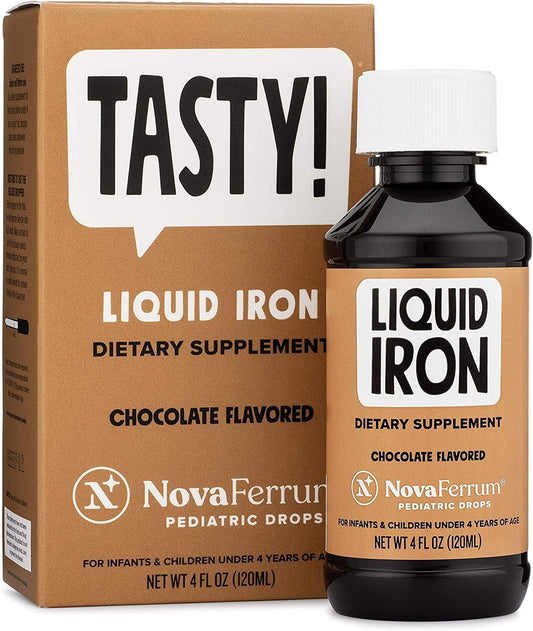 NovaFerrum Tasty chocolate-flavored drops bottle appealing to kids and supporting daily iron intake