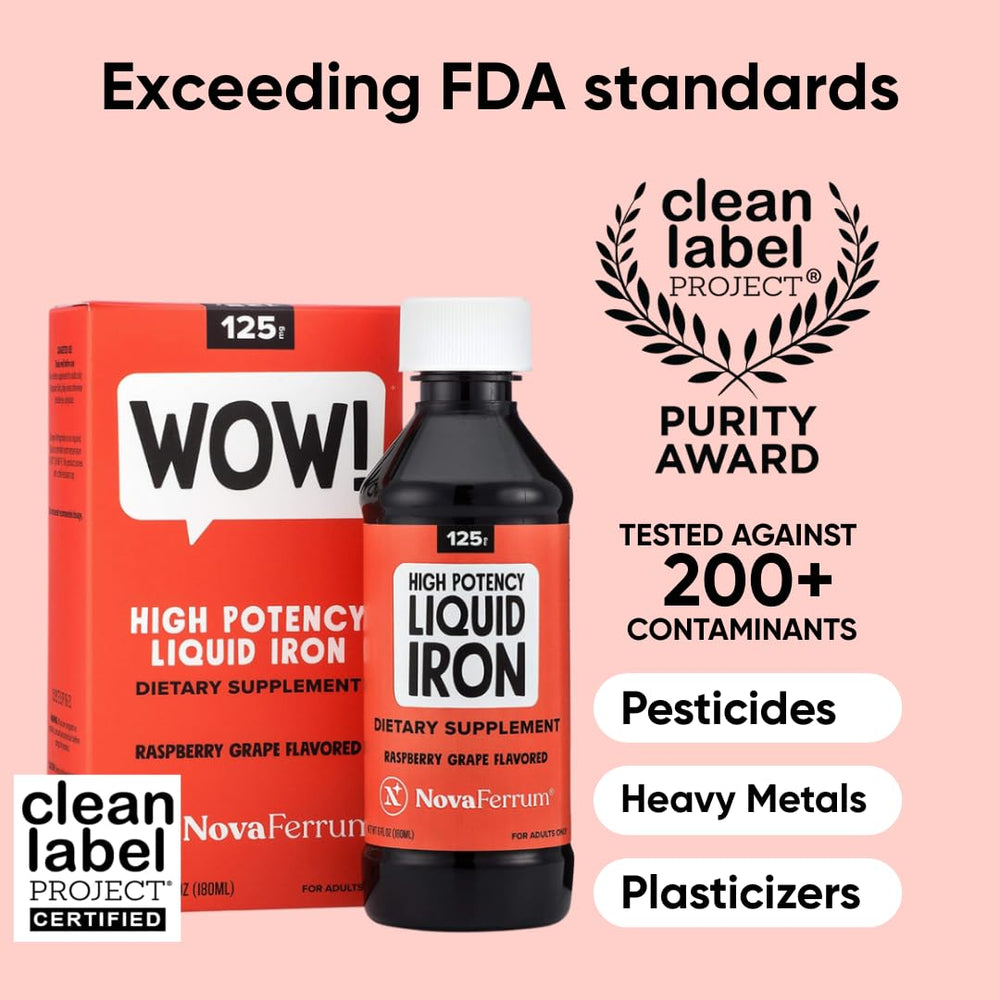 NovaFerrum Wow liquid iron bottle emphasizing easy dosing