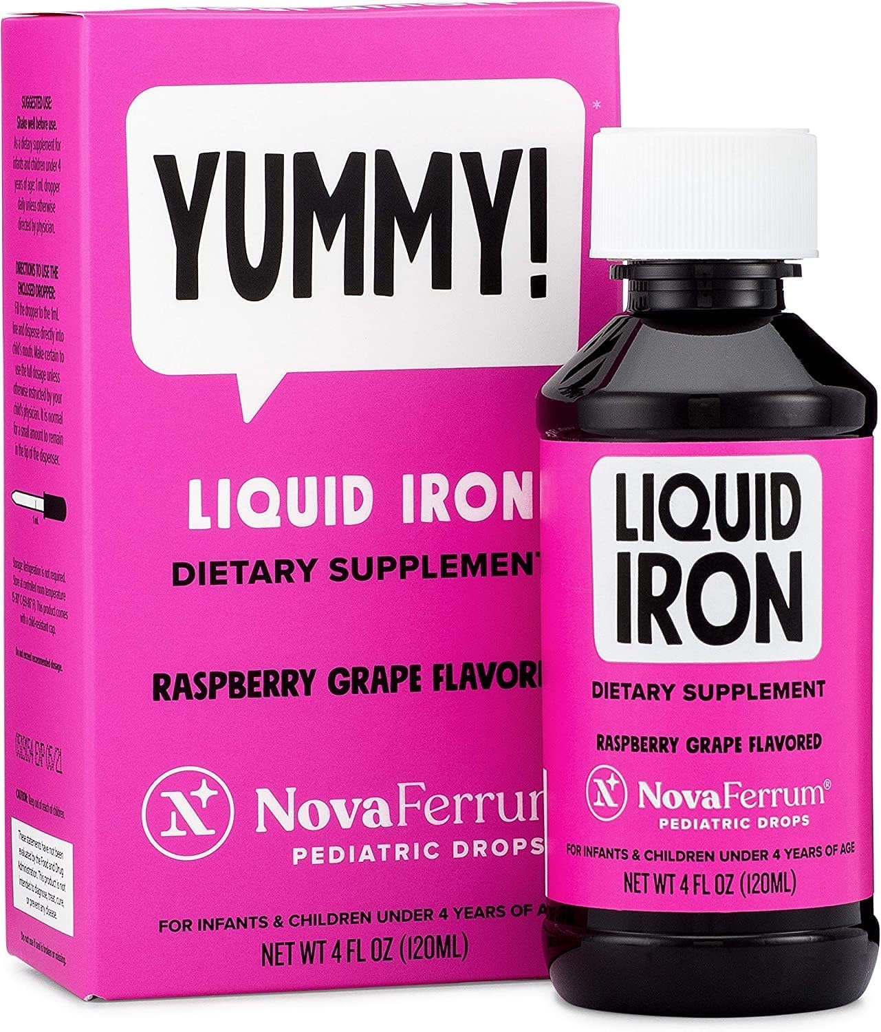 NovaFerrum Yummy raspberry iron drops bottle for little ones.