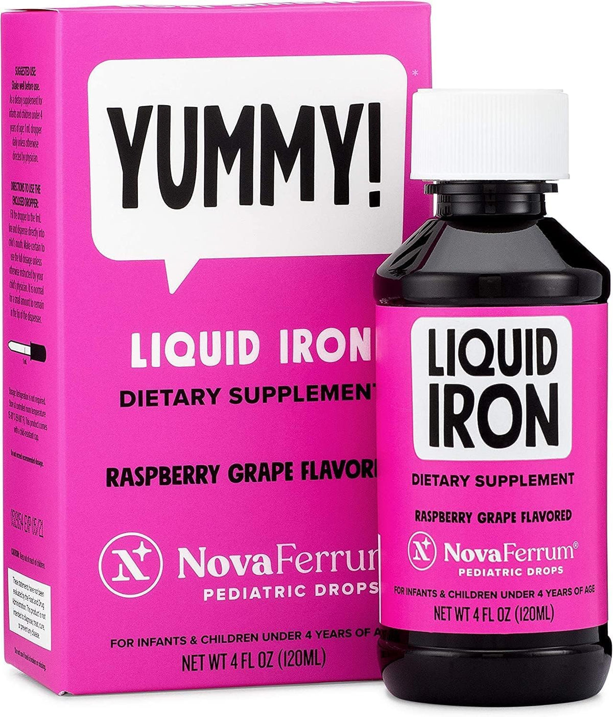 NovaFerrum Yummy raspberry iron drops bottle for little ones.