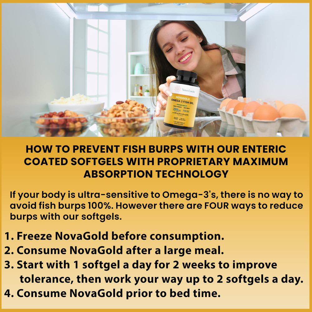 Close-up of NovaGold Omega 3 softgels showing smooth texture for easy swallowing