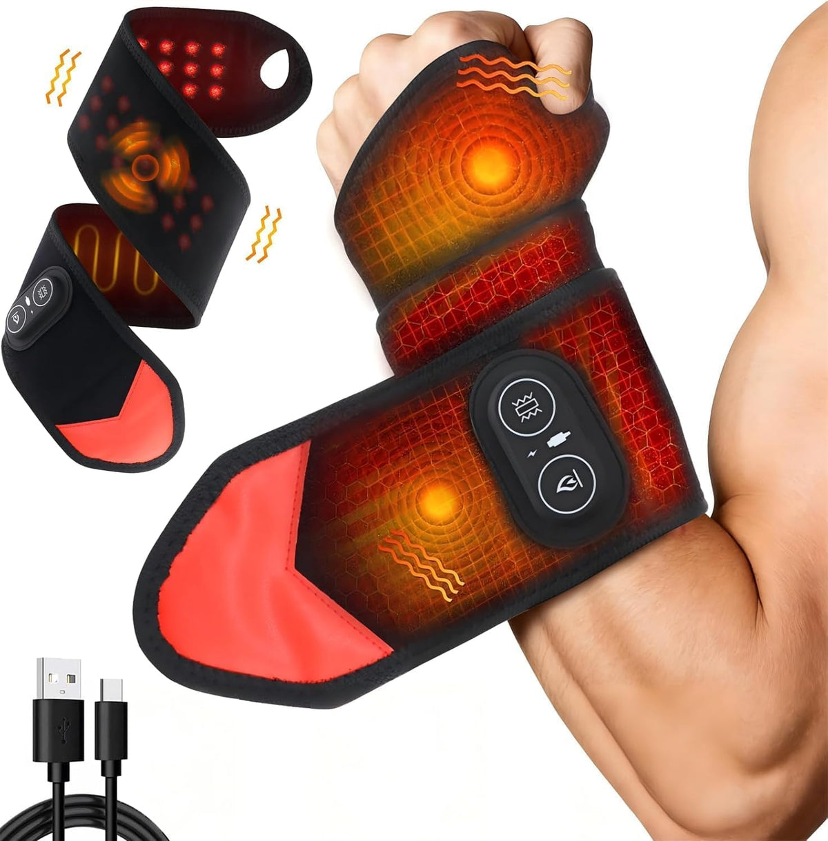 Novalume red light wrist wrap front view for soothing hand muscles