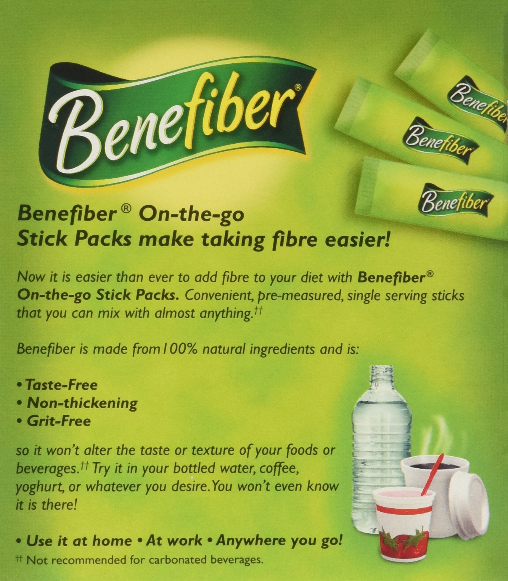 Benefiber stick dissolves completely in water with no taste change