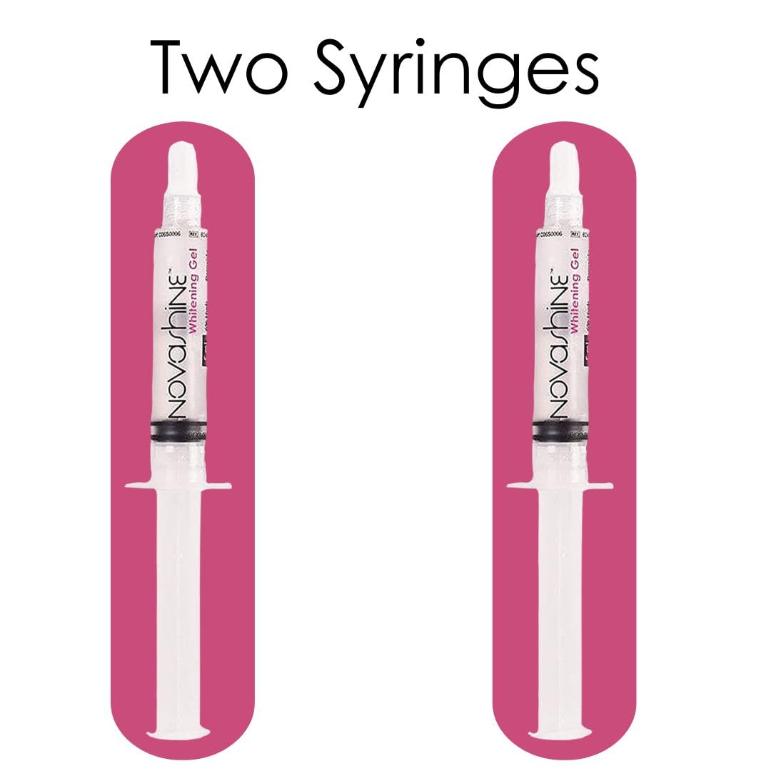 Close-up of the Novashine gel syringe showing precise application for whitening.