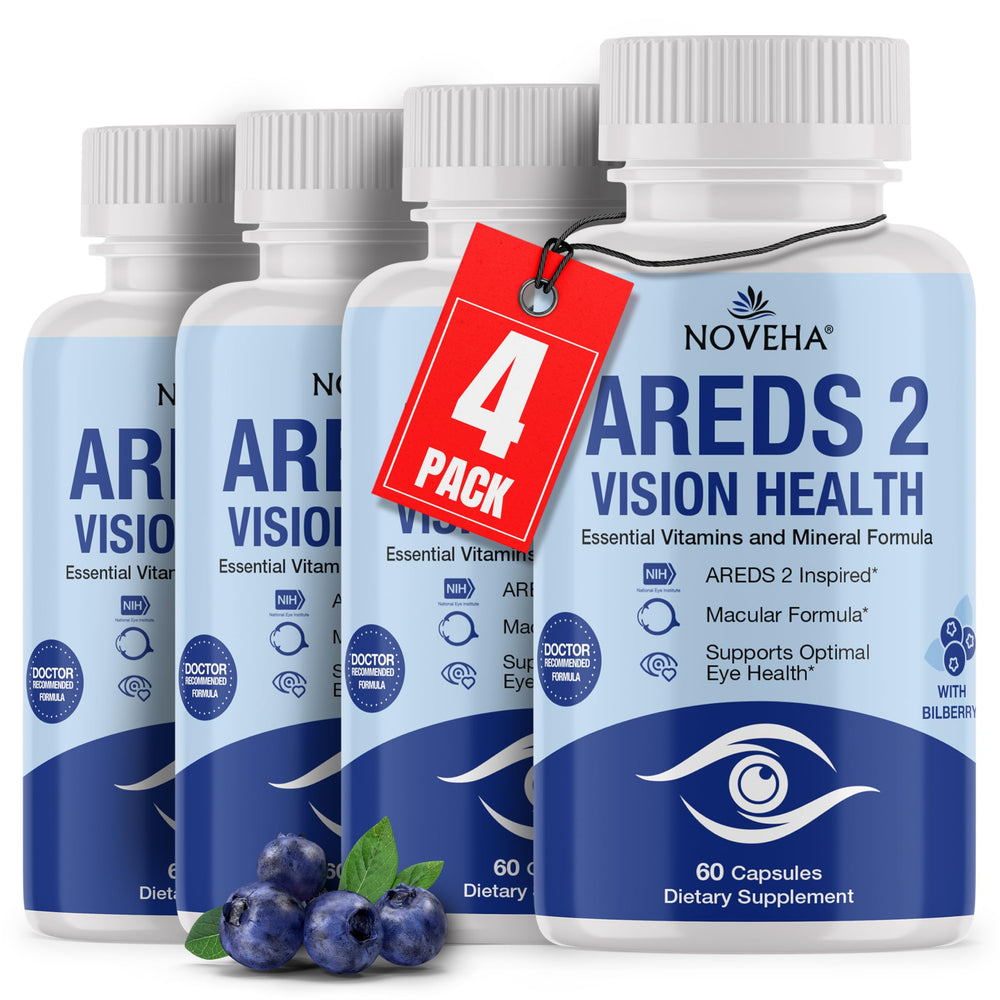 NOVEHA AREDS2 eye vitamin bottle showing packaging for macular support.
