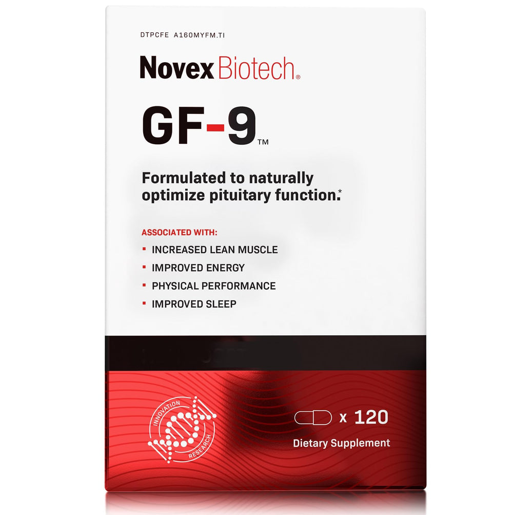 Novex Biotech GF-9 bottle front for daily energy and endurance support.