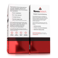 Novex Biotech ThermoDyne ingredients-chart highlighting caffeine-based thermogenic compounds