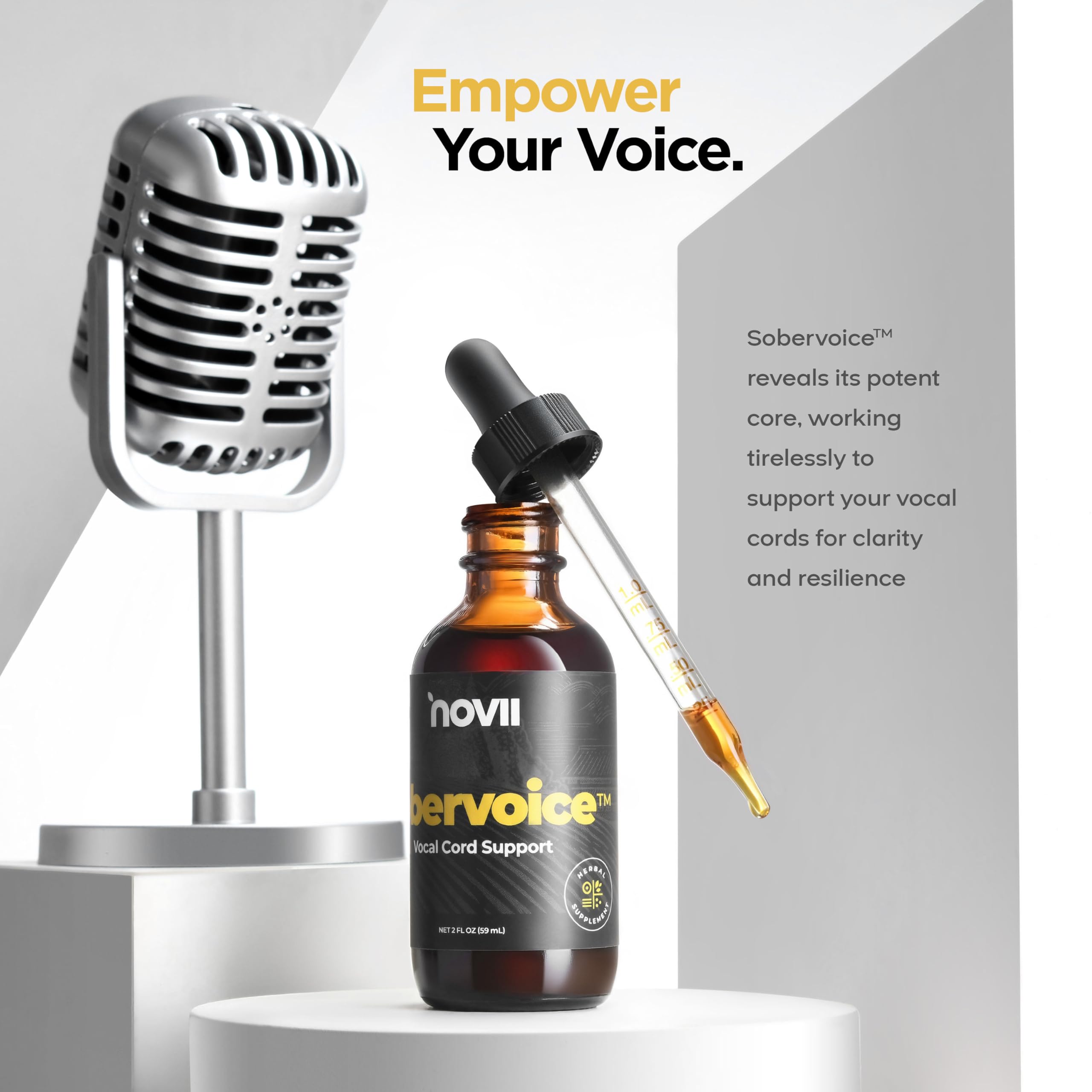 NOVII Sobervoice label detail showcases natural ingredients and kosher seal.