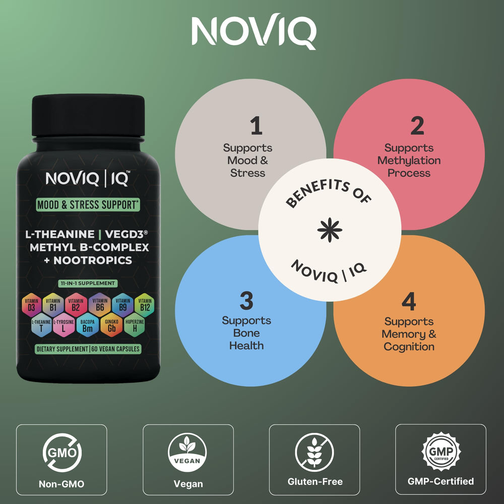 NOVIQ 11-in-1 mood-stress VegD3 bottle emphasizing mood support
