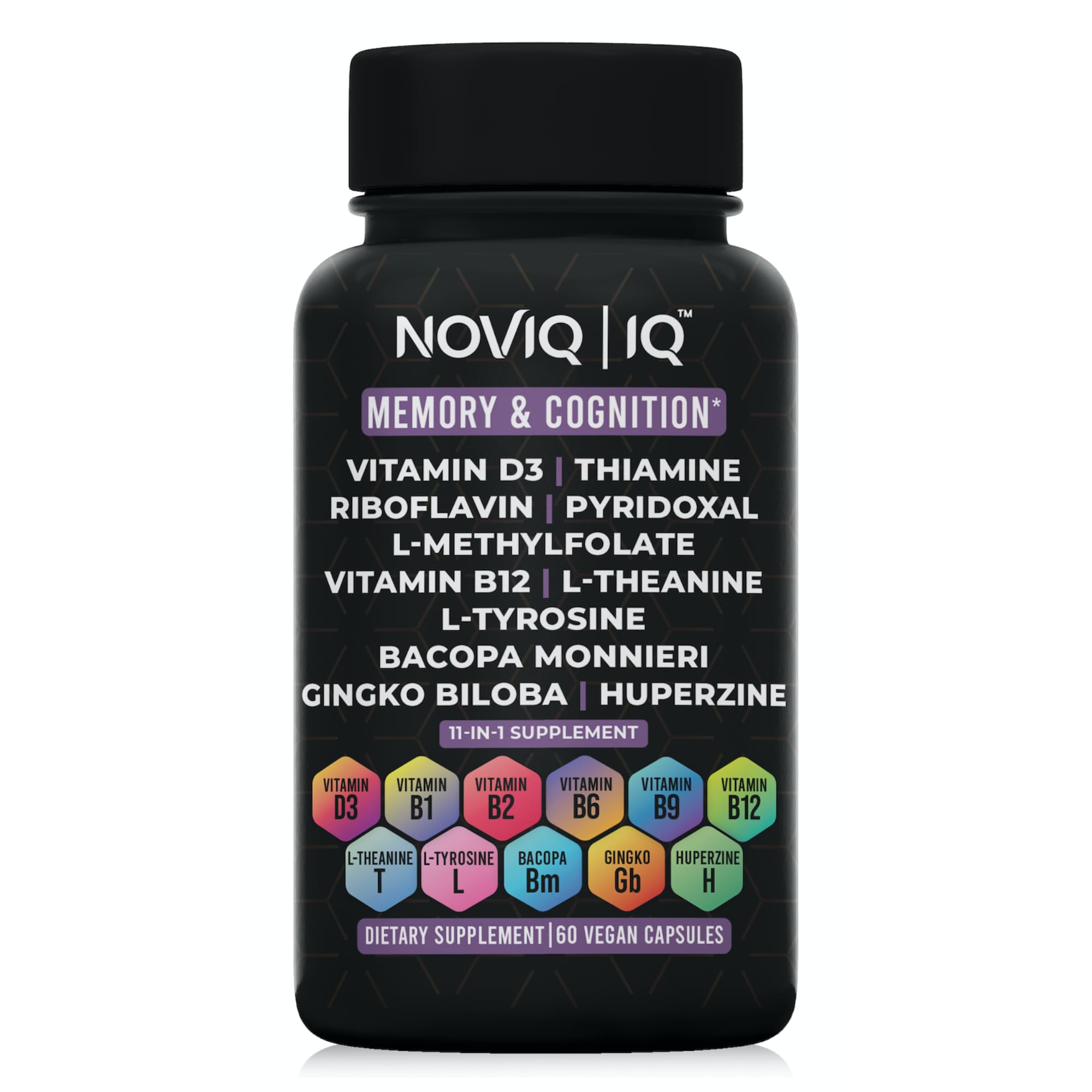 NOVIQ 11-in-1 bottle showing sleek cognitive-support packaging