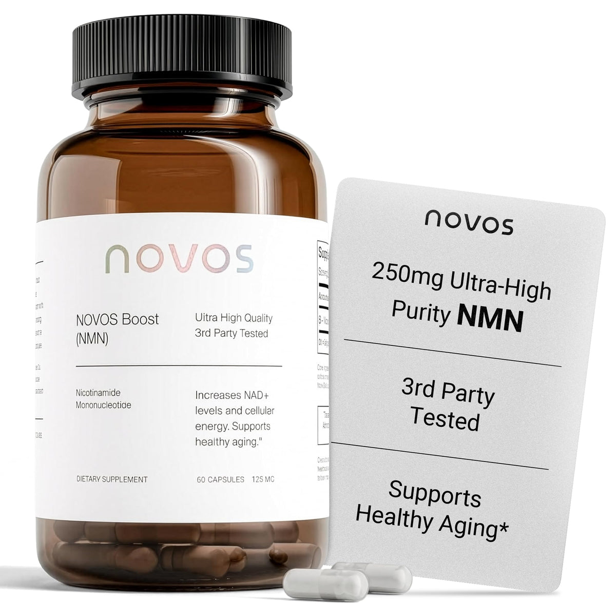 Novos Boost NMN bottle showing premium NAD+ support.