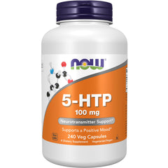 NOW Foods 5-HTP bottle front for mood support and relaxation.