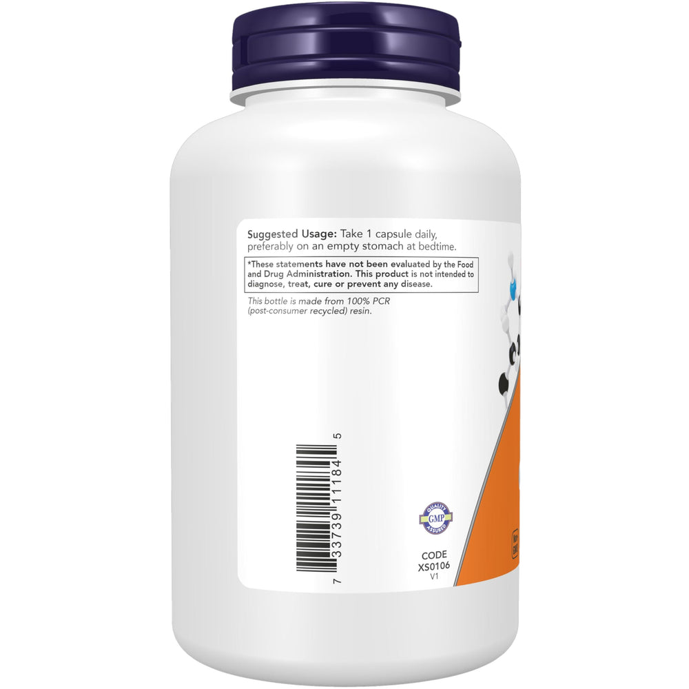 NOW Foods 5-HTP capsules close-up highlighting vegan capsules.