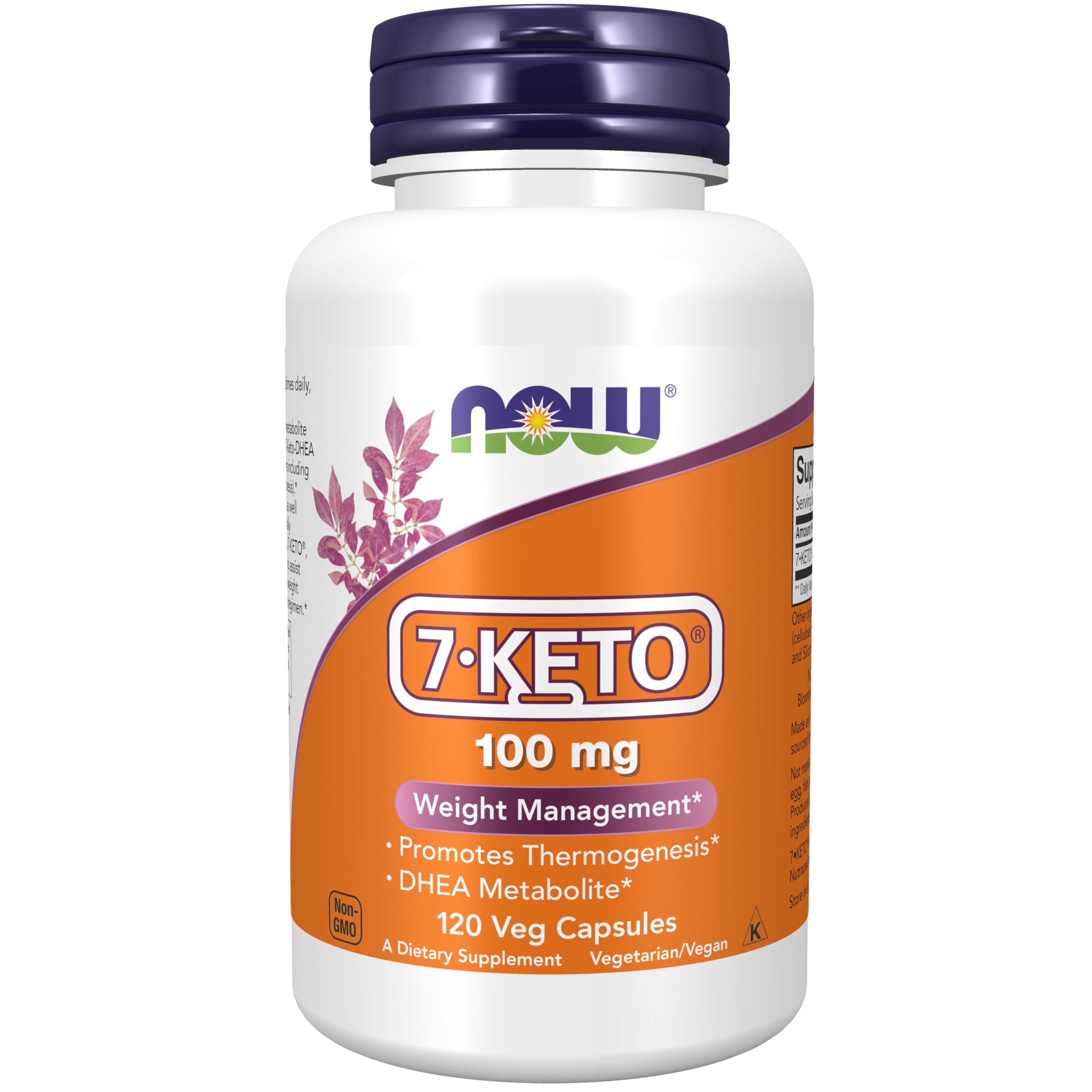 NOW Foods 7-Keto-DHEA 100 mg bottle for daily metabolism support.