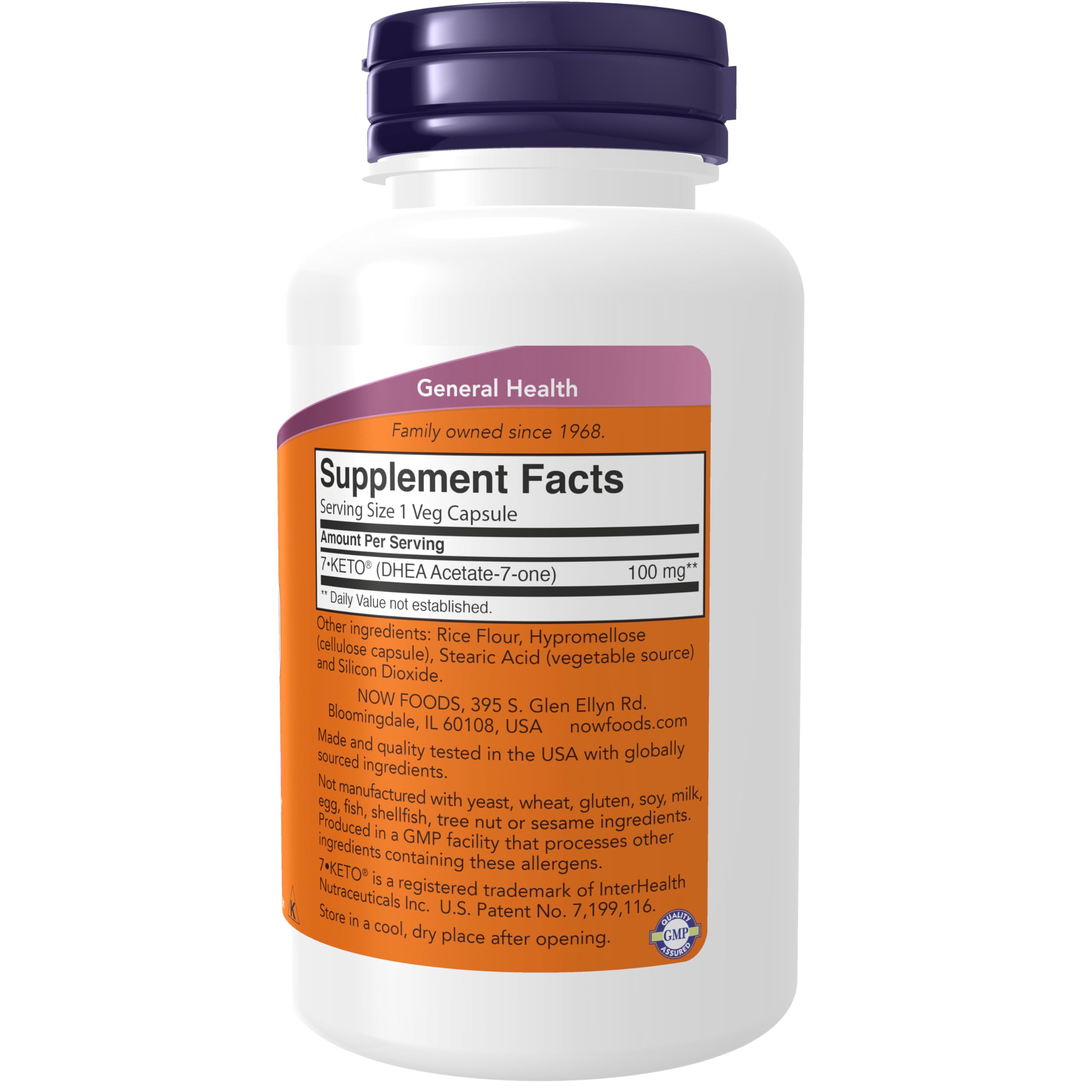 NOW Foods 7-Keto-DHEA capsules close-up highlighting easy daily use.